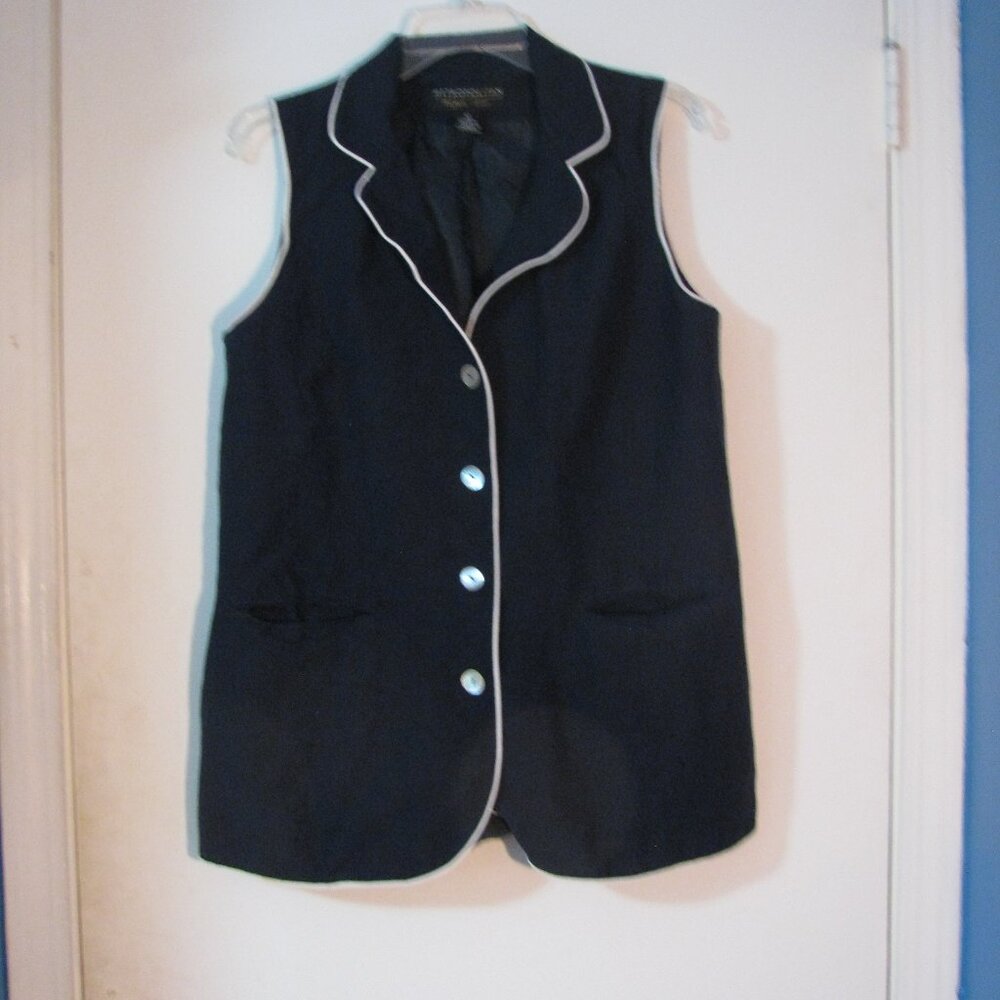 * Metropolitan Blazer Vest Size 12 Navy Blue White Trim Classic Excellent